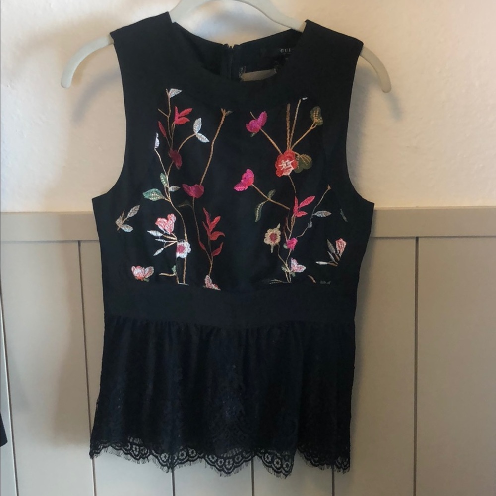 GUESS Cynthia Embroidered Peplum Top